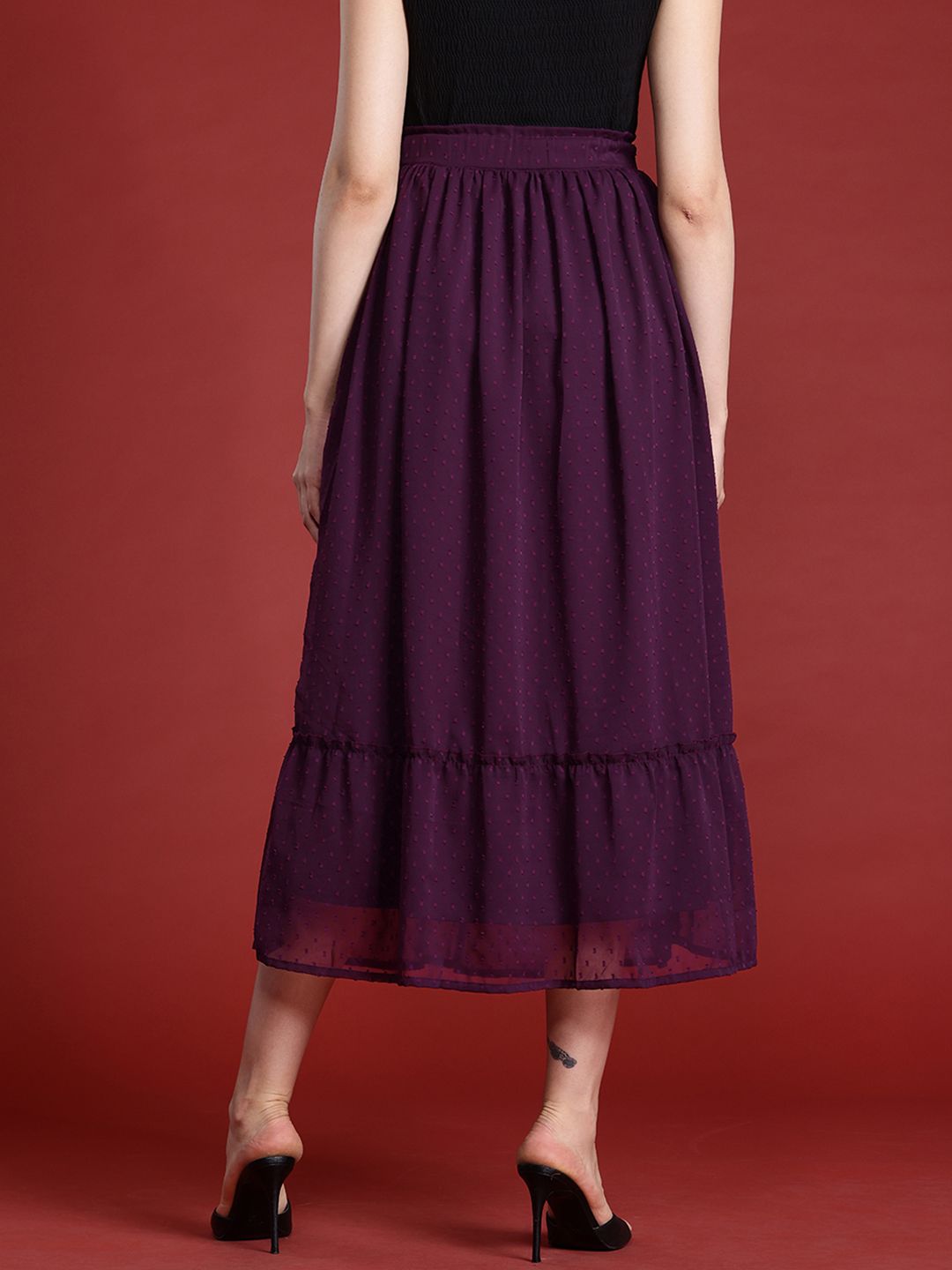 all about you Women Dobby Weave Midi Flared Skirt