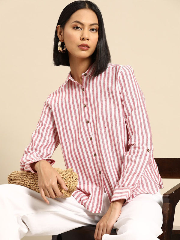 all about you Women Opaque Striped Casual Shirt