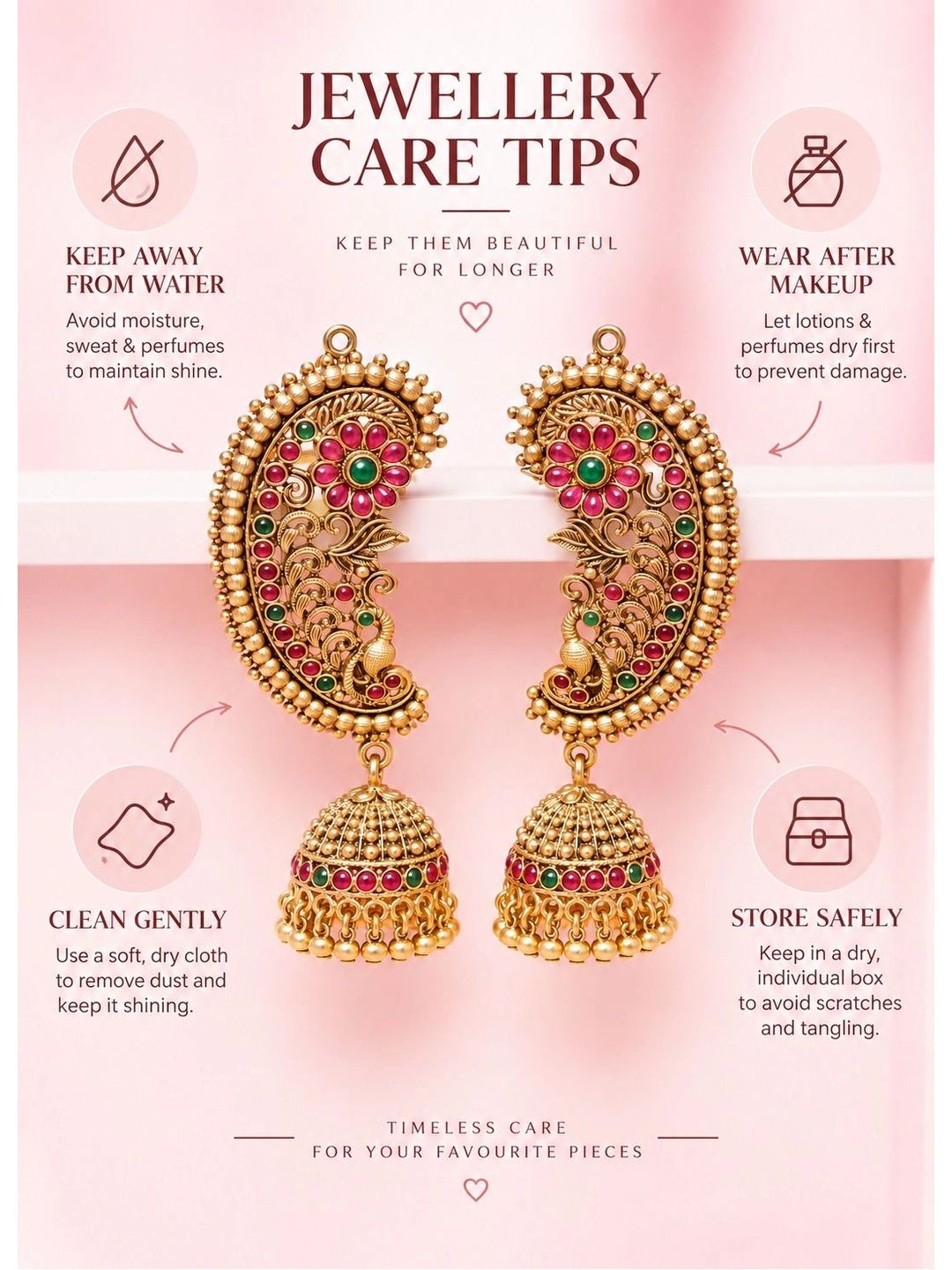 PANASH Gold-Plated Cubic Zirconia Studded Contemporary Jhumkas Earrings
