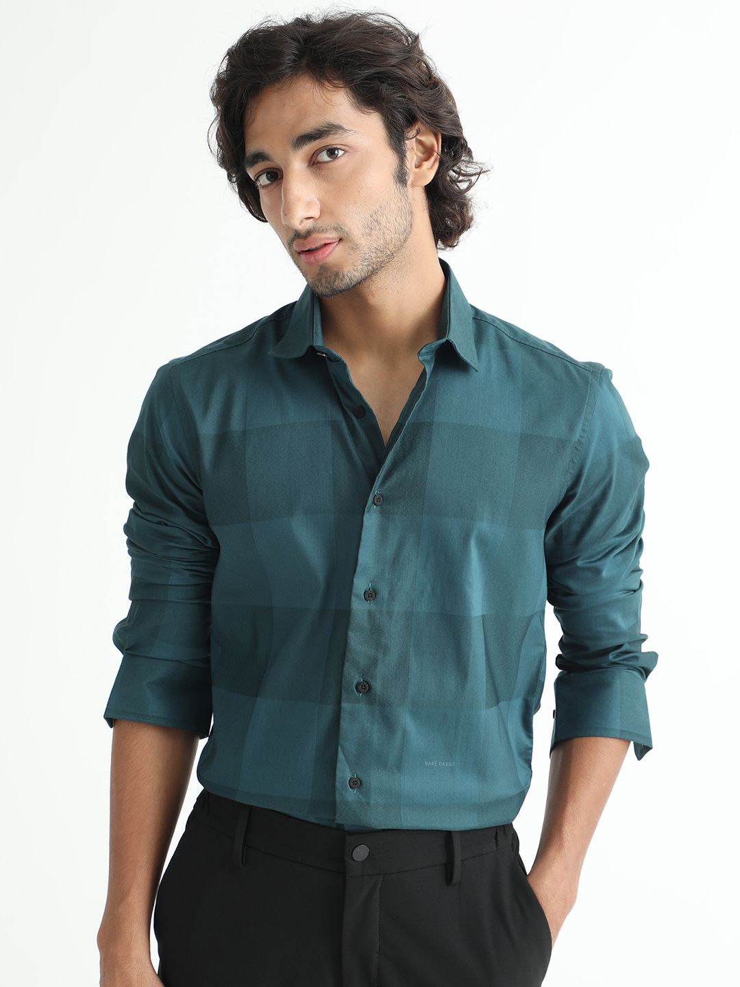 RARE RABBIT Men Santhe Checked Slim Fit Cotton Shirt