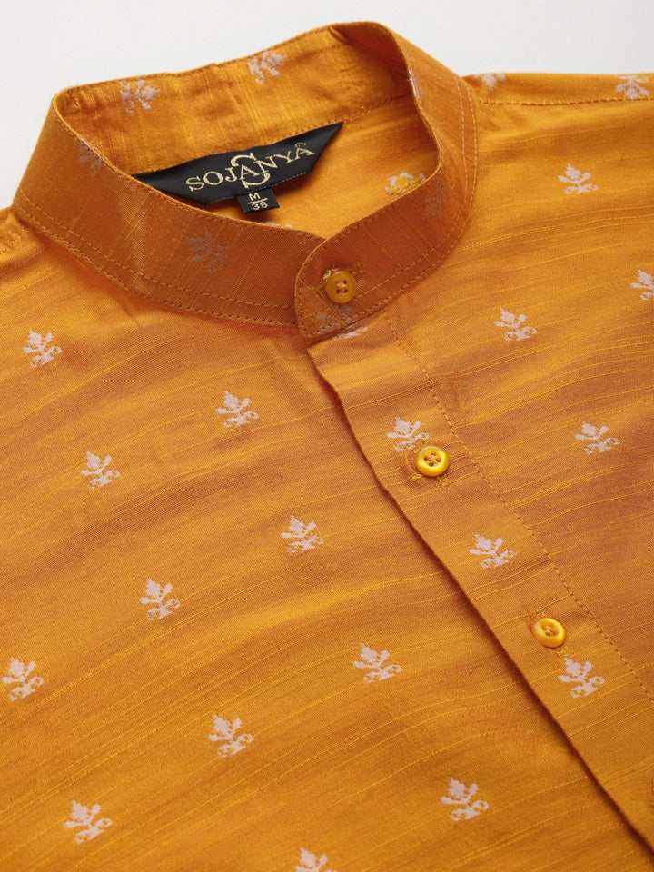 SOJANYA Men Orange Ethnic Motifs Kurta with Churidar & Nehru Jacket