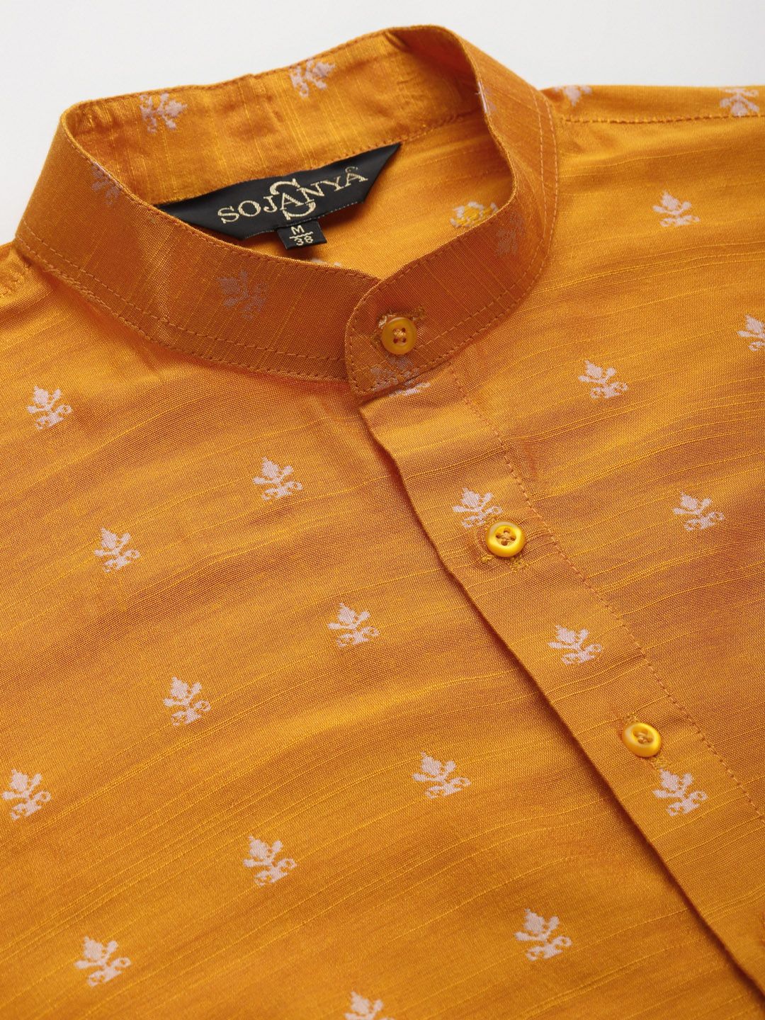 SOJANYA Men Orange Ethnic Motifs Kurta with Churidar & Nehru Jacket