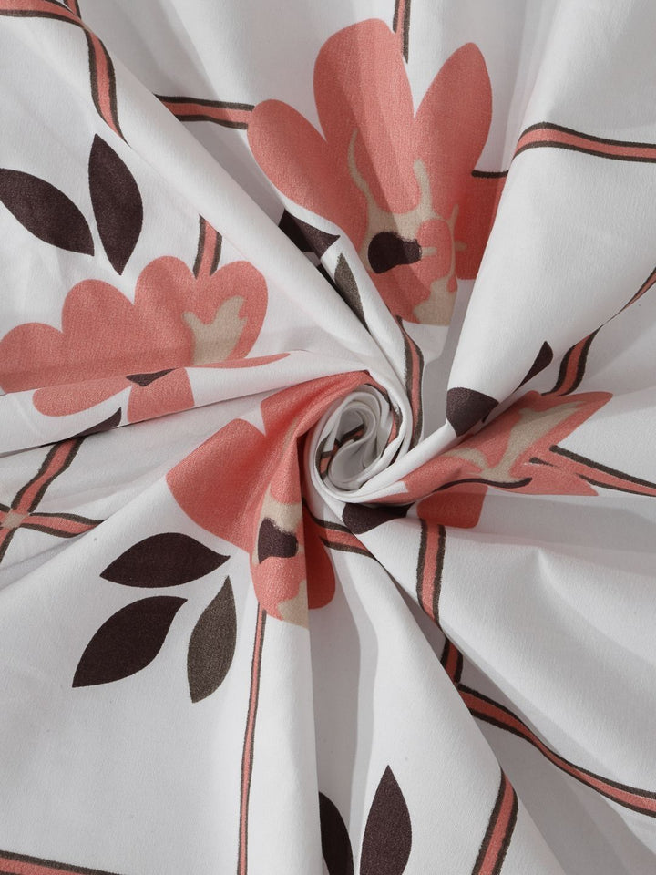 Myntra Elegant Homes White Floral Polycotton 300 TC Fitted King Fine Bedsheet with 2 Pillow Covers-98 x 89 inches