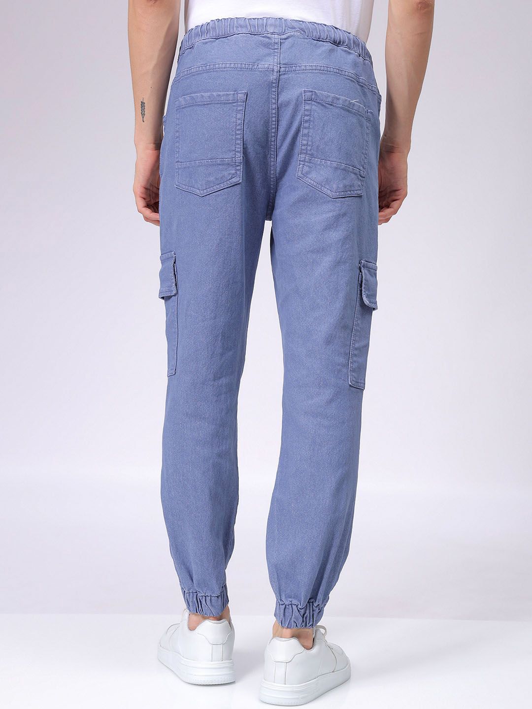 The Indian Garage Co Men Cotton Stretchable Cargo Denim Joggers