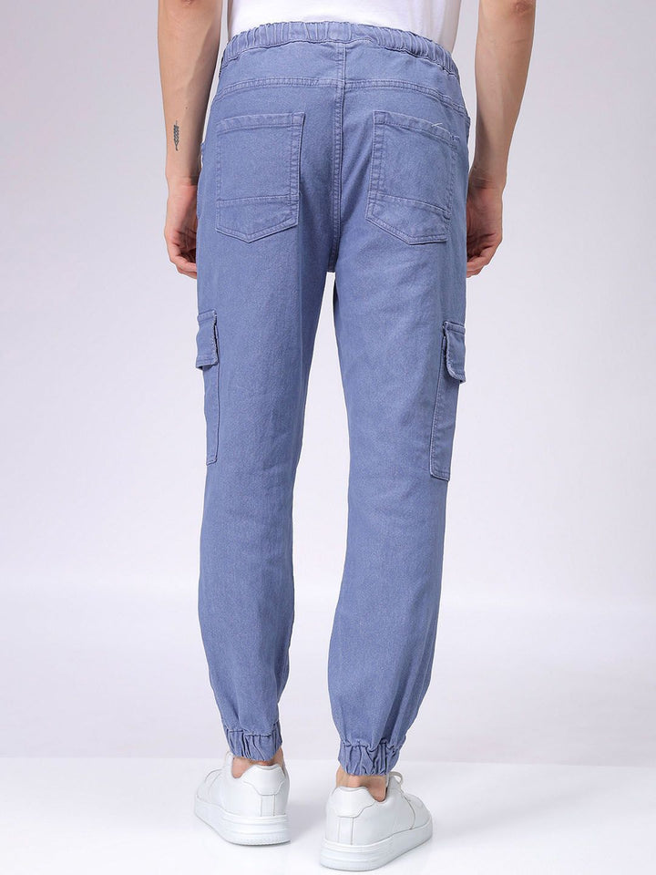 The Indian Garage Co Men Cotton Stretchable Cargo Denim Joggers