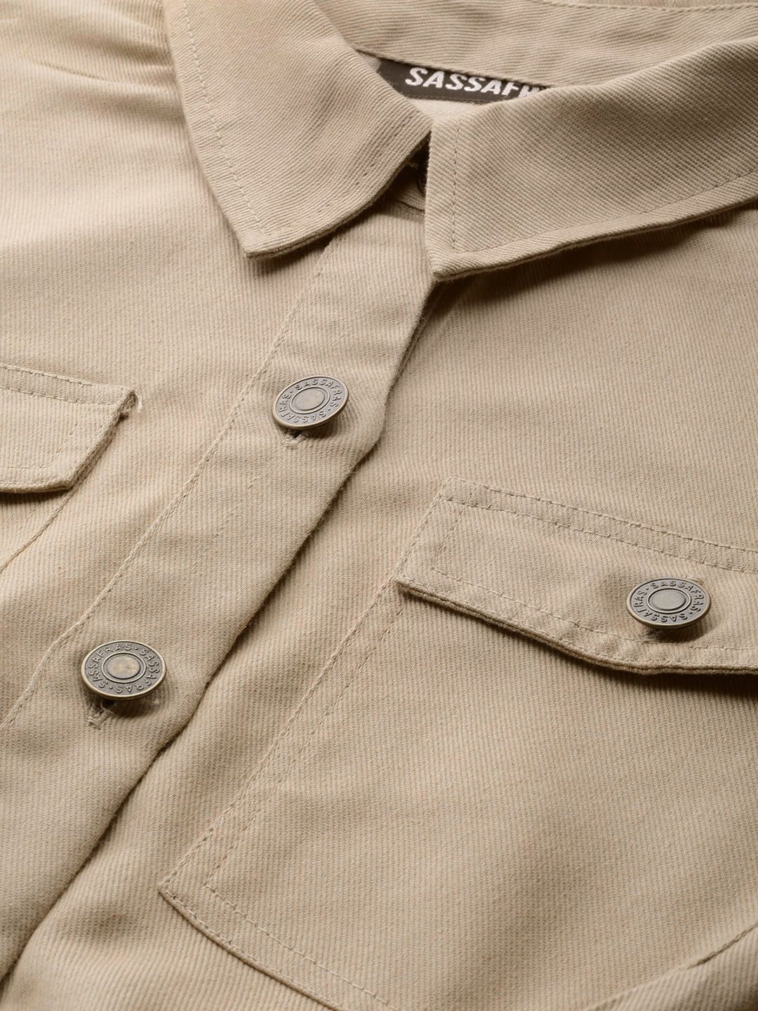 SASSAFRAS Women Beige Solid Twill Tapered Basic Jumpsuit