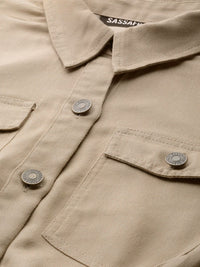 SASSAFRAS Women Beige Solid Twill Tapered Basic Jumpsuit