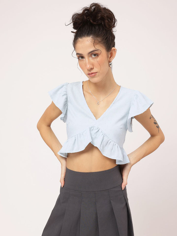 DressBerry Dobby Chic Ruffled Crop Top