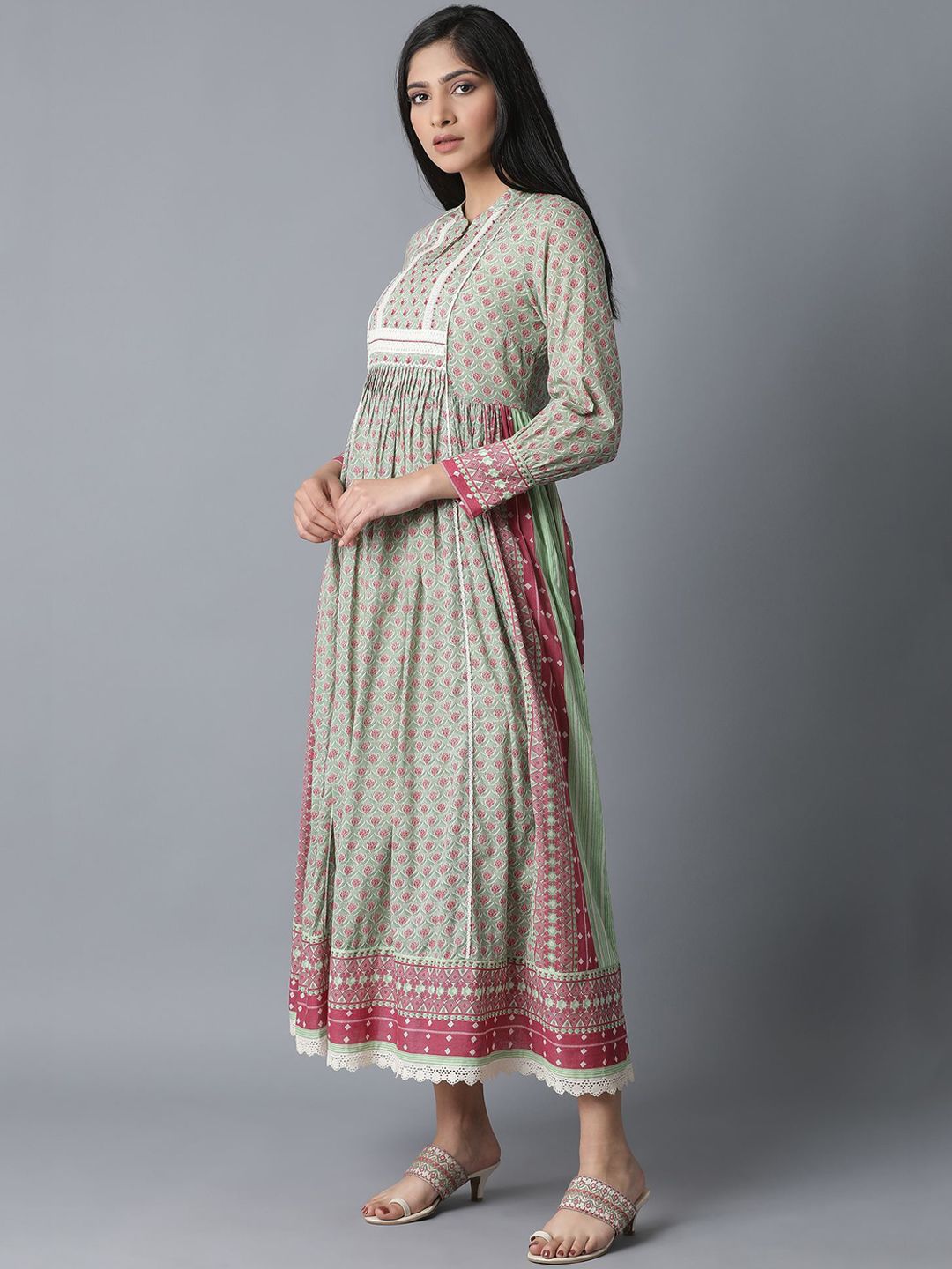 W Women Green Printed Maxi Dress