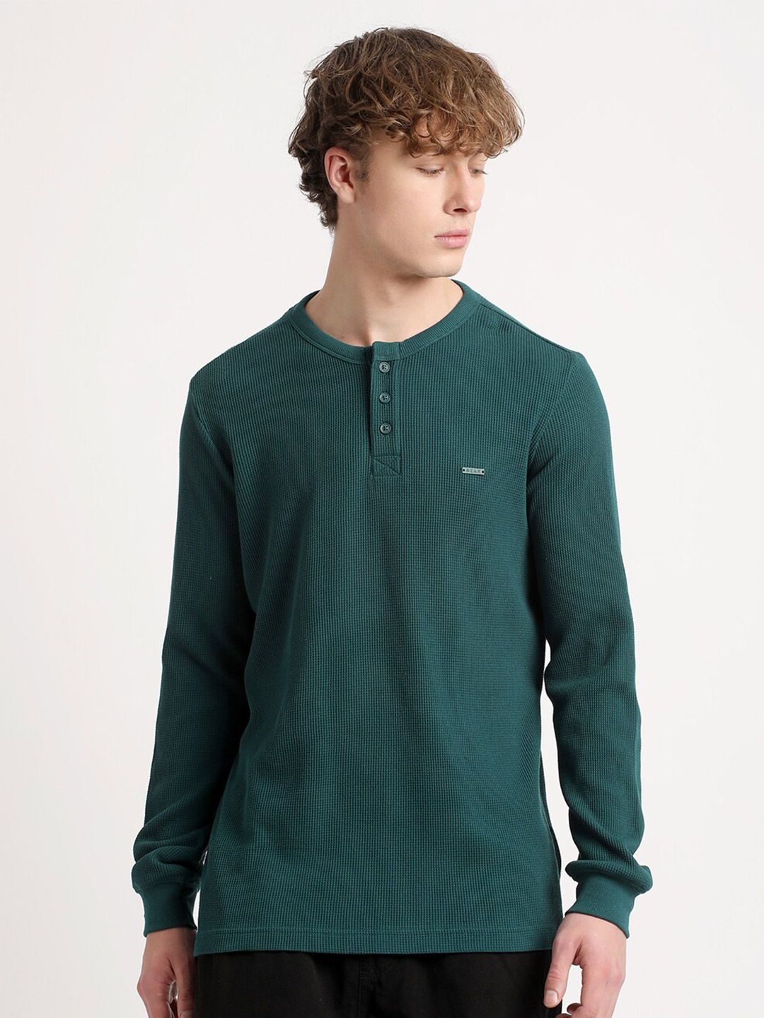 THE BEAR HOUSE Henley Neck Pure Cotton Slim Fit T-shirt