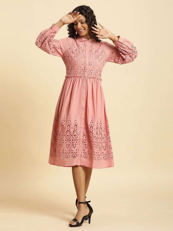 W Self Design Cotton A Line Dress