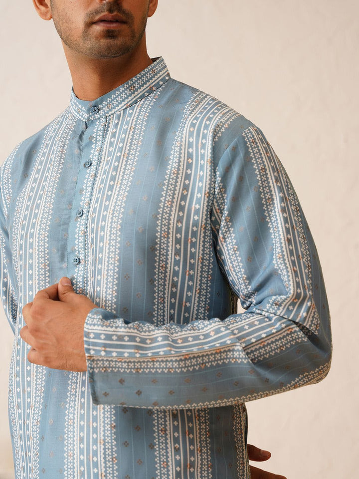 SOJANYA Printed Mandarin Collar Regular Kurta with Churidar
