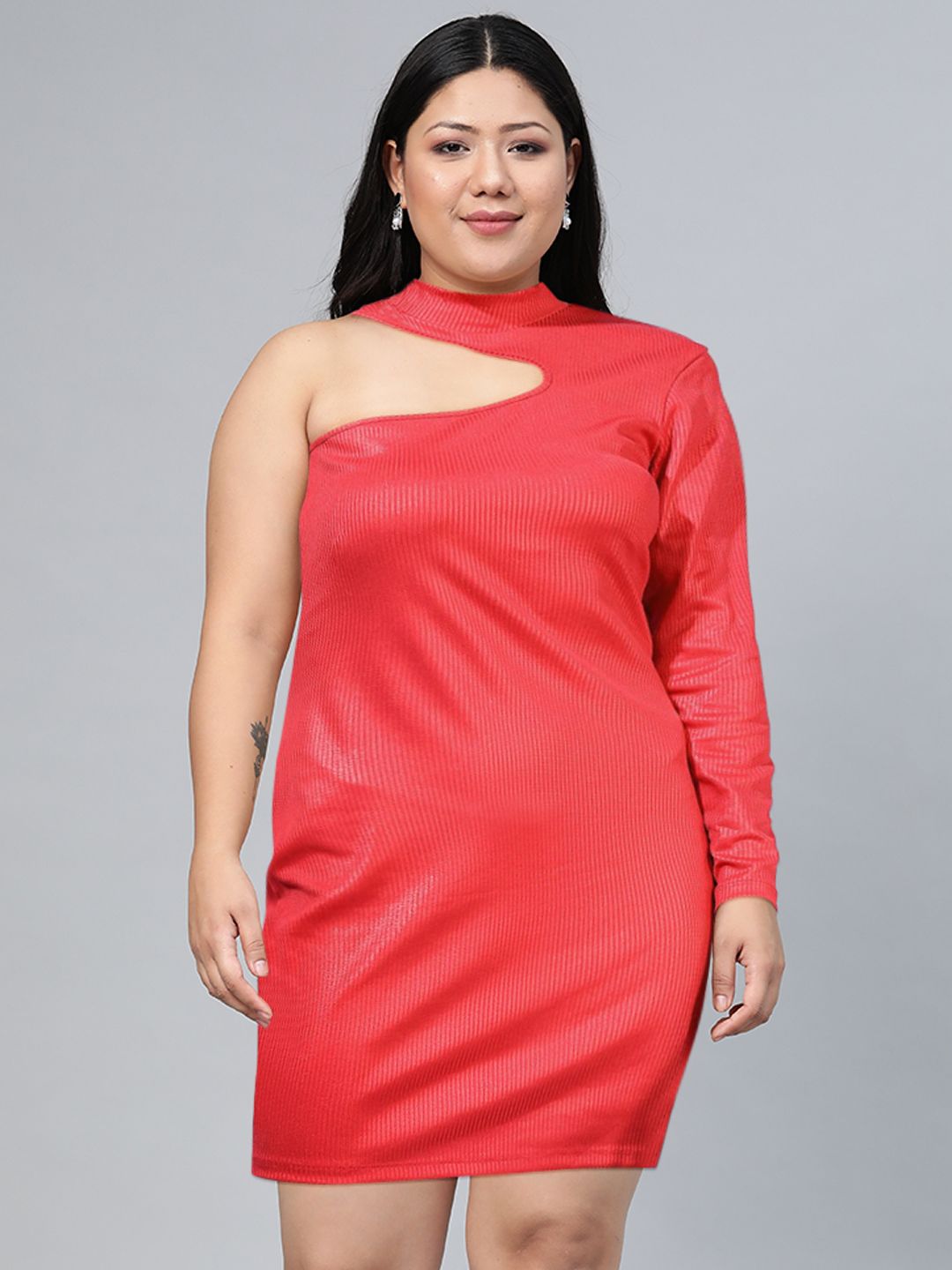 Tokyo Talkies Red Cutout One Shoulder Sheath Dress