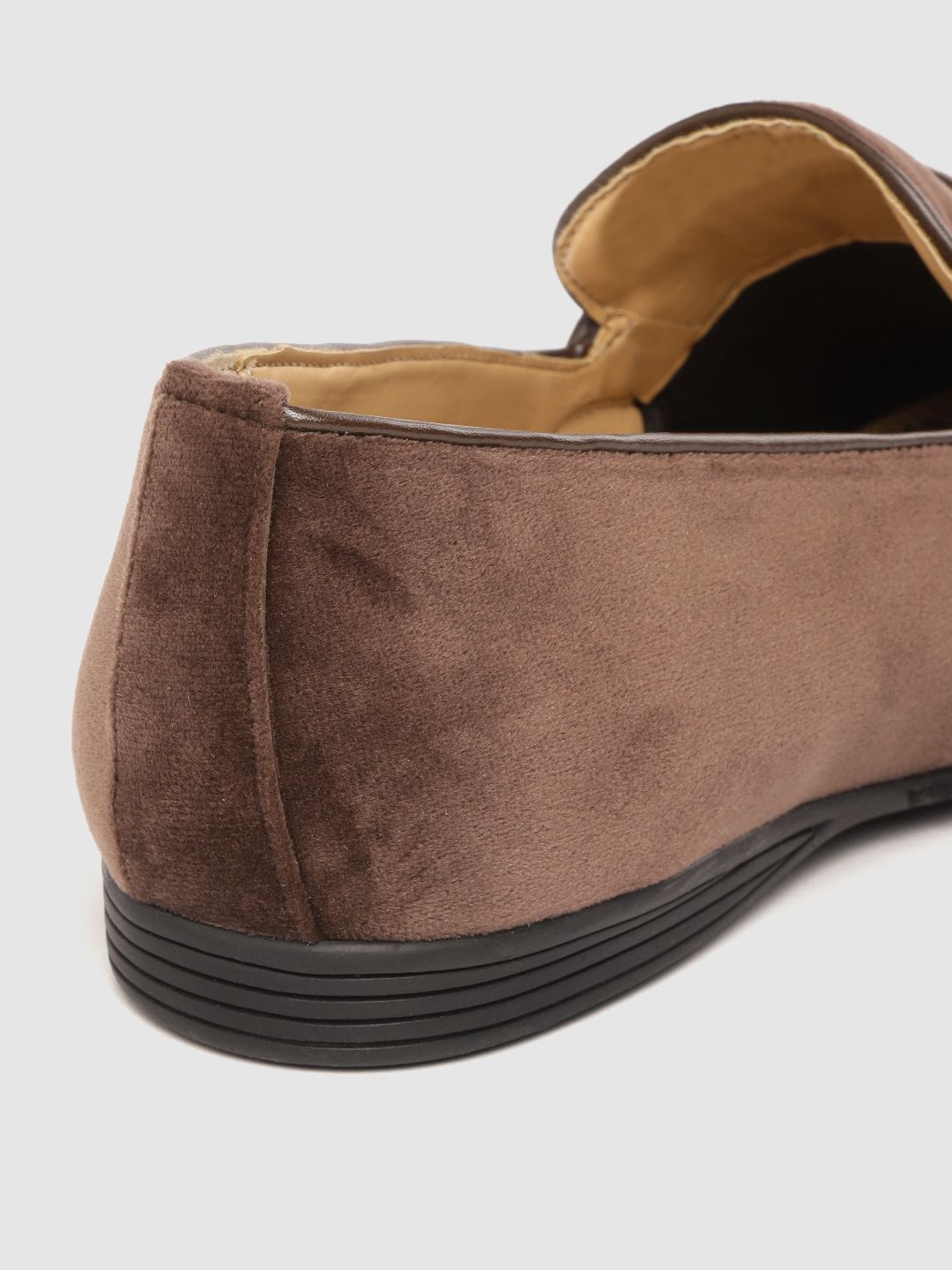 House of Pataudi Men Coffee Brown Velvet Finish Handcrafted Slip-Ons