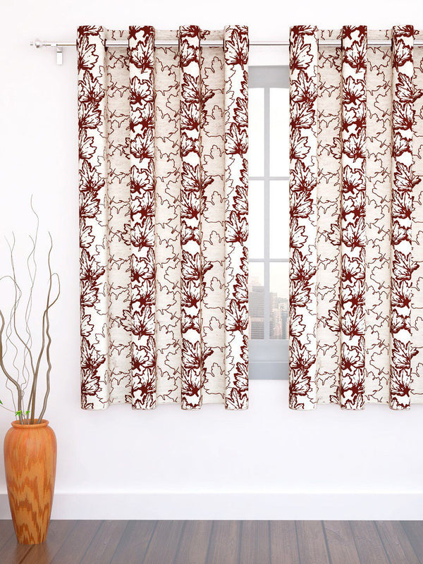 Story@home Maroon & Cream-Coloured Floral Window Curtain