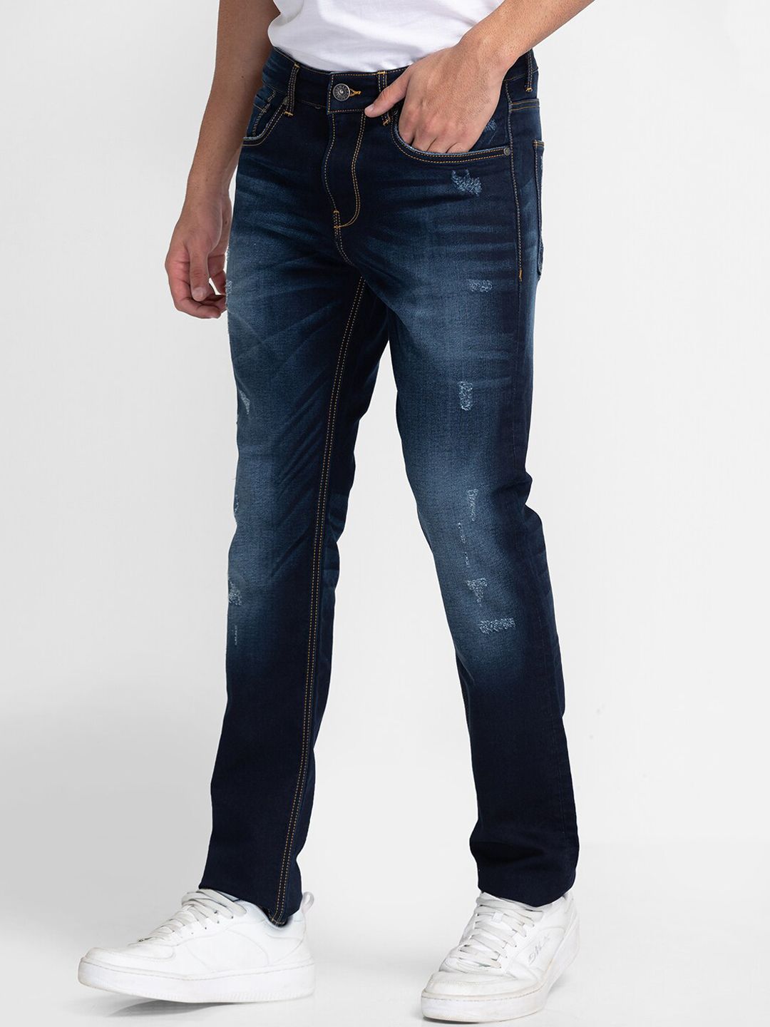 Being Human Men Slim Fit Low Distress Heavy Fade Jeans