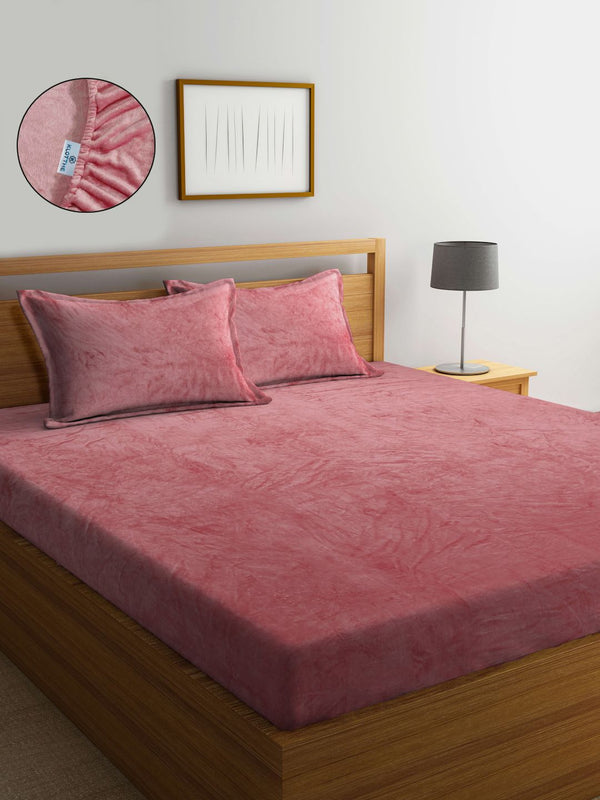 KLOTTHE Rust 300 Fitted TC King Fine Bedsheet with 2 Pillow Covers-250X220 cm
