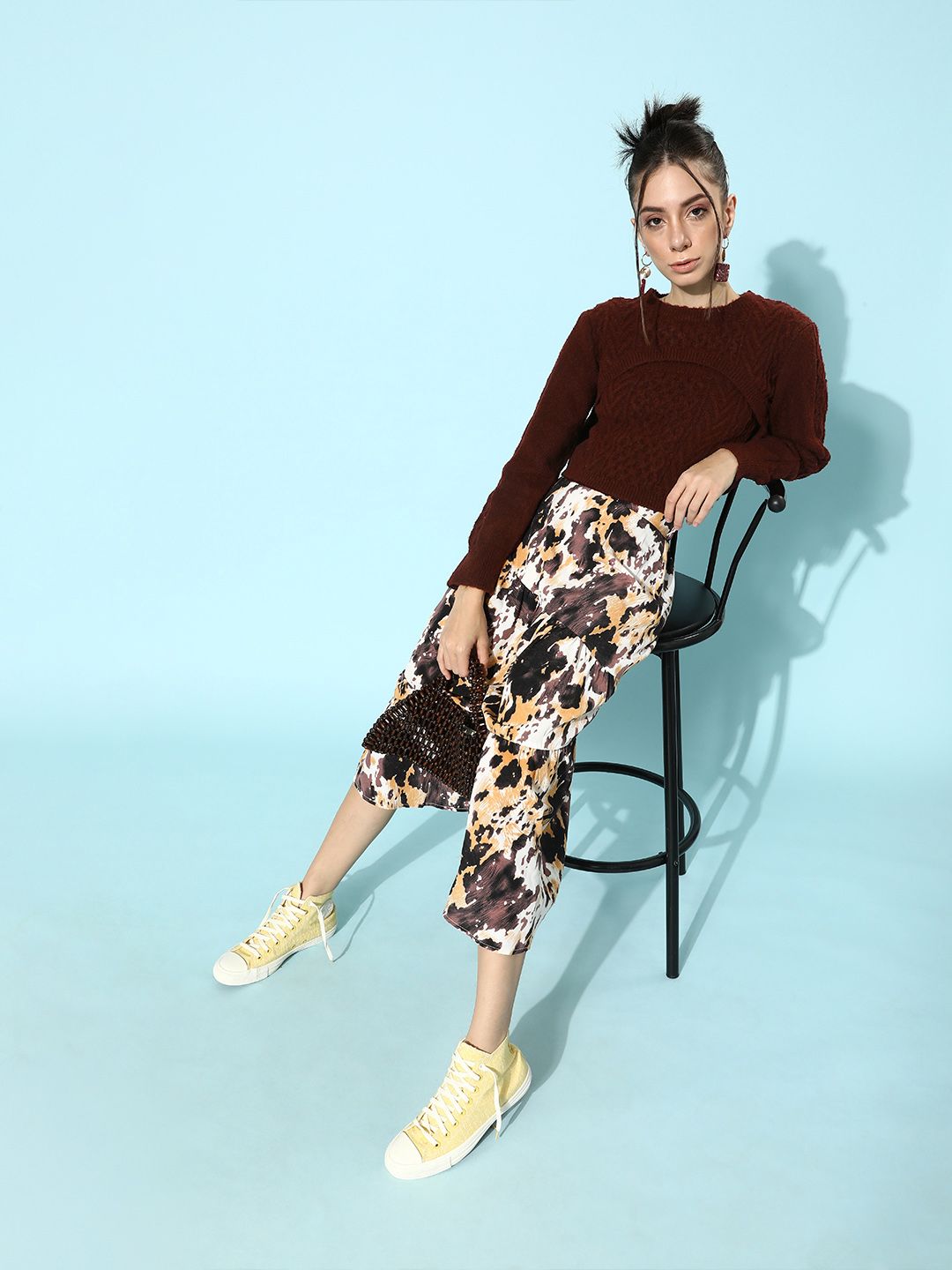 STREET 9 Women Burgundy Acrylic Crop Pullover