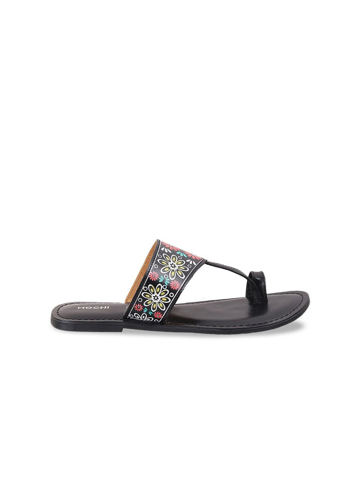 Mochi Ethnic Printed Leather One Toe Flats