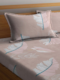 KLOTTHE Coklat Bunga Kapas 300 TC Dilengkapi Cadar King Halus dengan 2 Sarung Bantal-98 x 89 inci