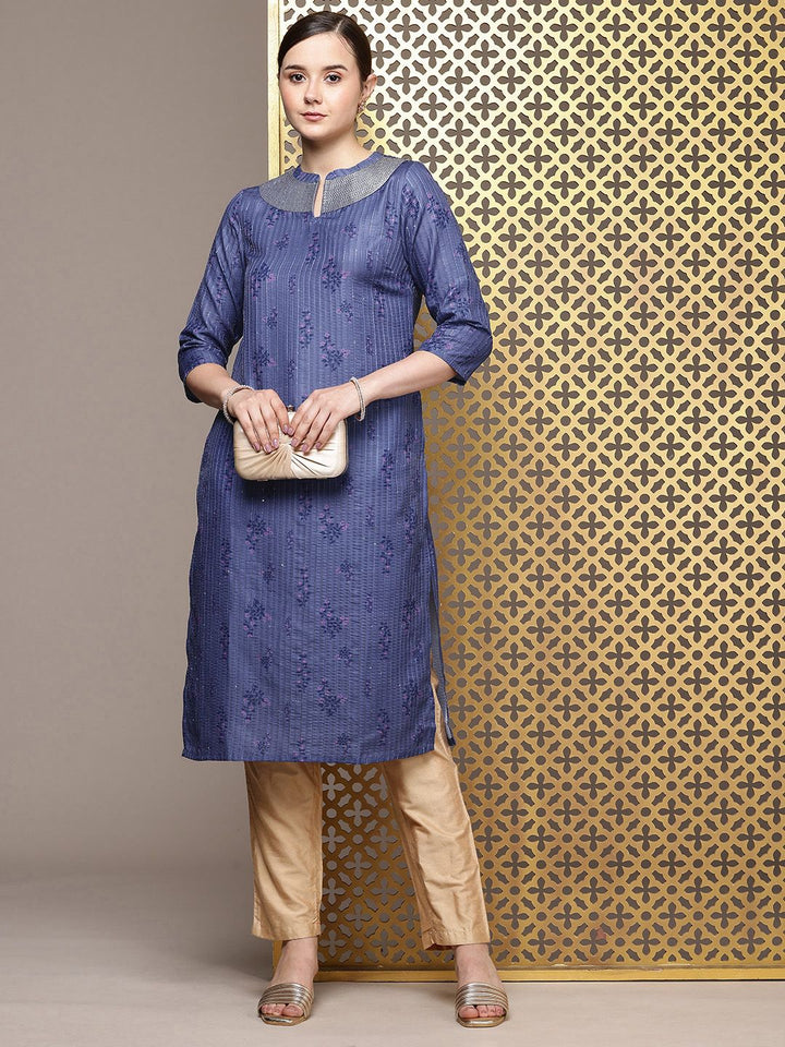 House of Pataudi Floral Printed Sequinned Jashn Kurta
