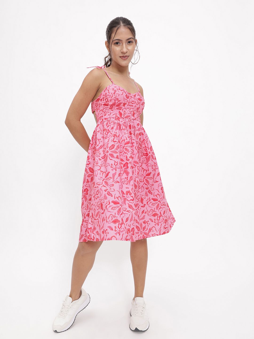 DressBerry Barbiecore Floral Fantasy Strappy Knee Length Dress