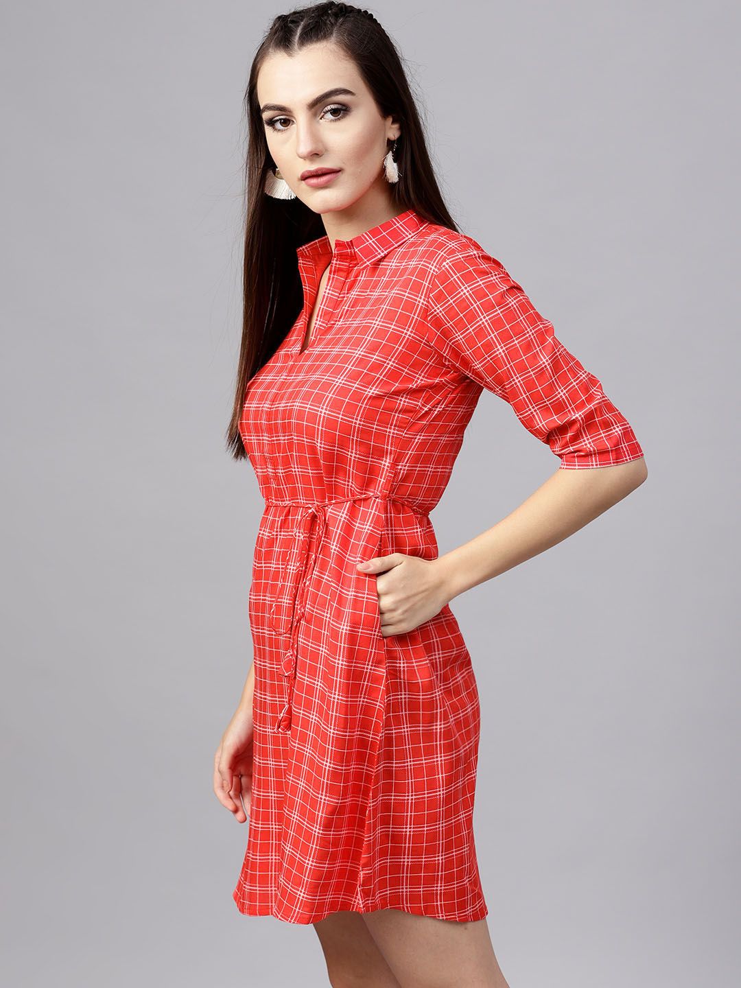 Gerua By Libas Women Red  White Checked A-Line Dress