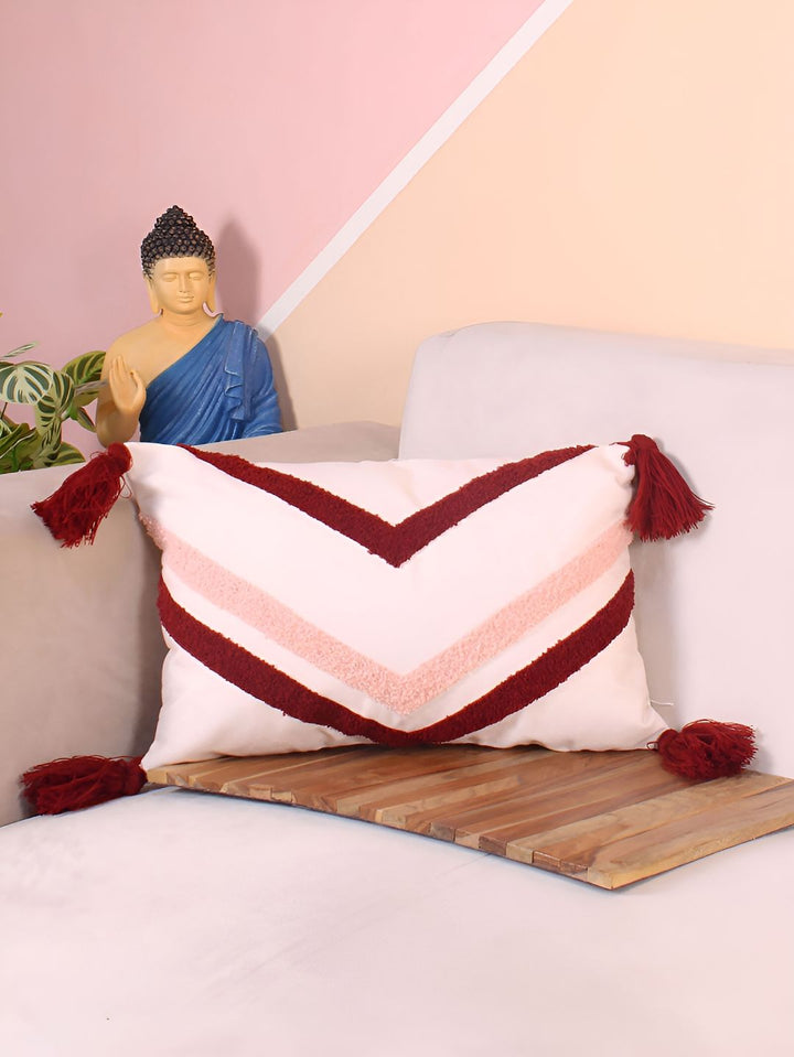 STITCHNEST Maroon & White Embroidered Rectangle Cushion Cover