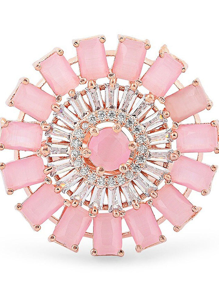 Zaveri Pearls Rose Gold-Plated CZ-Studded Adjustable Finger Ring