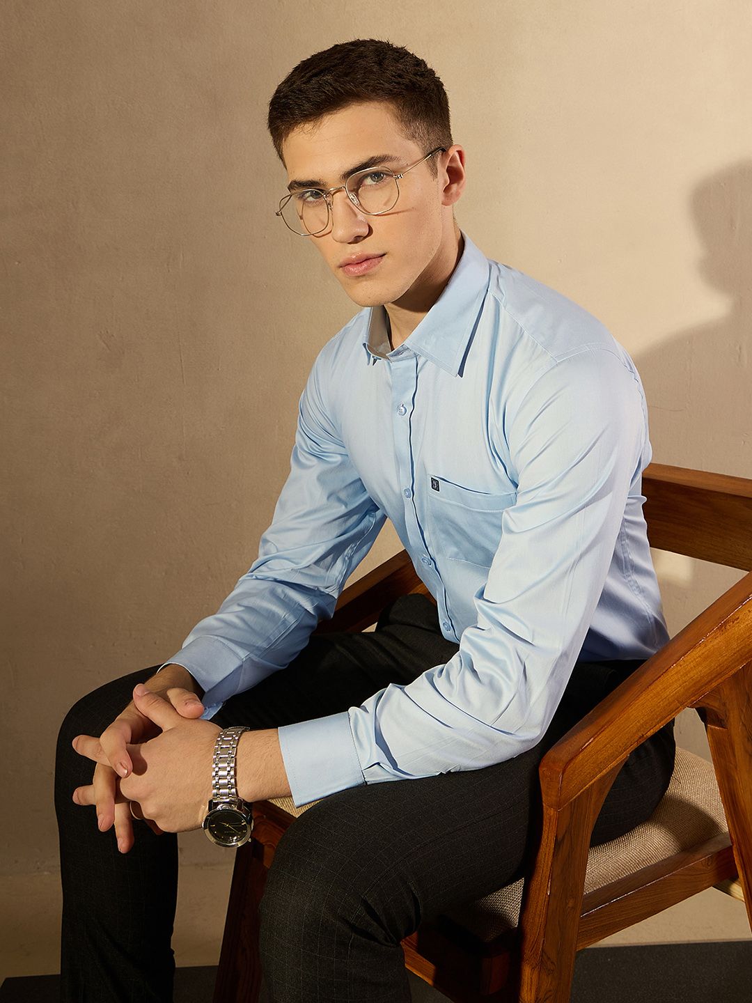 DENNISON Smart Solid Opaque Pure Cotton Satin Shirt