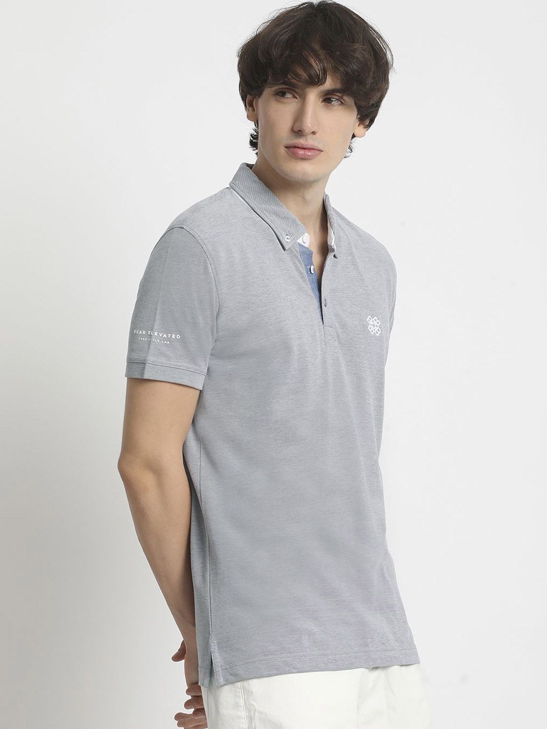 THE BEAR HOUSE Men Solid Polo Collar Regular Fit Pure Cotton T-shirt