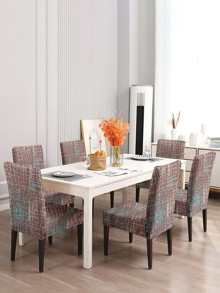 Cortina Brown 6-Pieces Abstract Printed Chair Covers