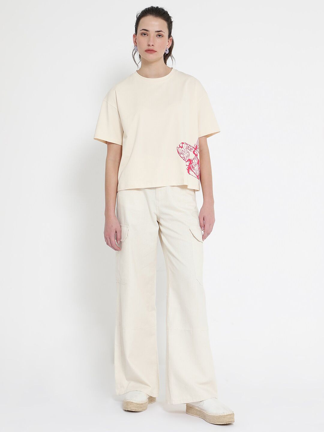 RAREISM Round Neck Drop-Shoulder Sleeves Boxy T-shirt