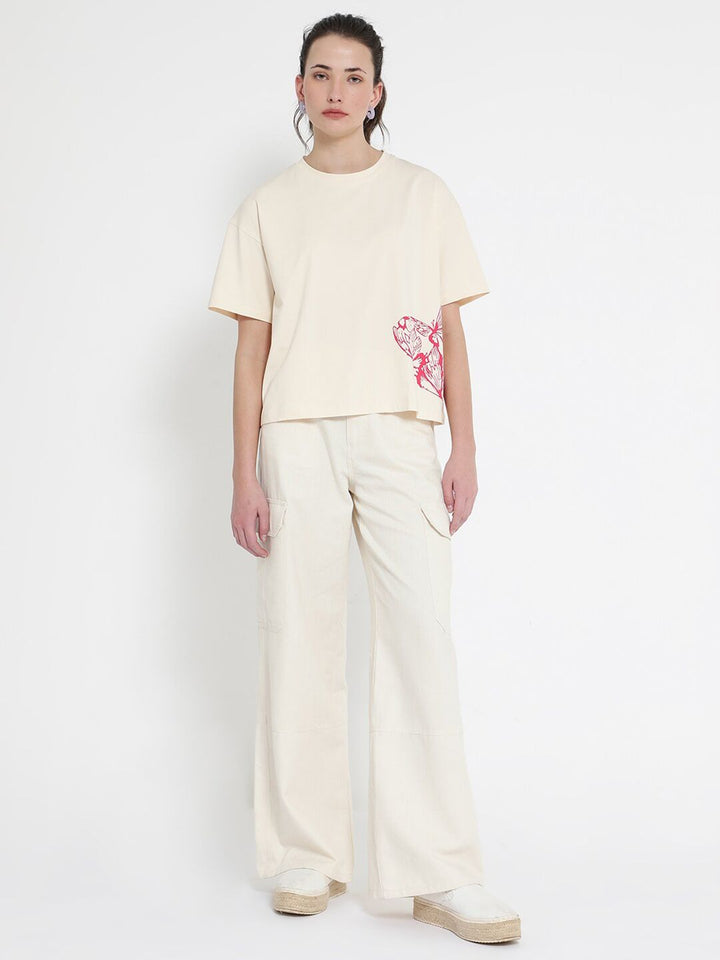 RAREISM Round Neck Drop-Shoulder Sleeves Boxy T-shirt