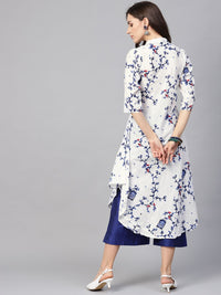 SOJANYA Kurta A-Line Bercetak Putih & Biru Wanita