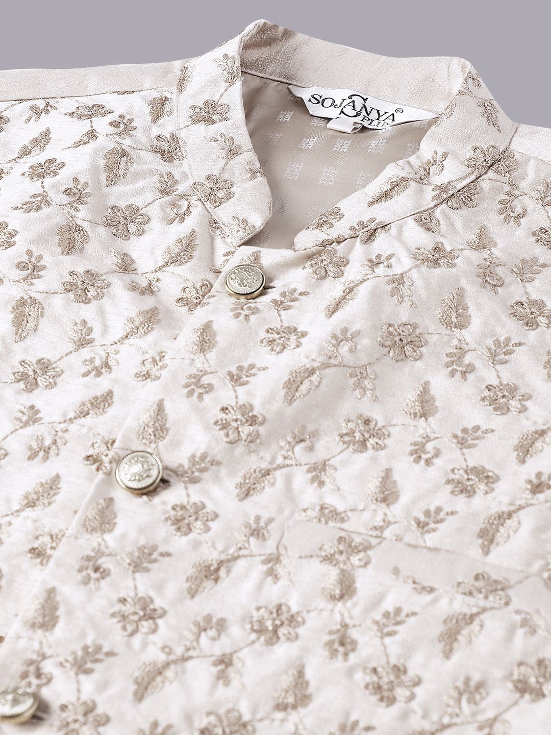 SOJANYA PLUS Ethnic Motifs Woven Design Regular Kurta With Pyjamas & Nehru Jacket~