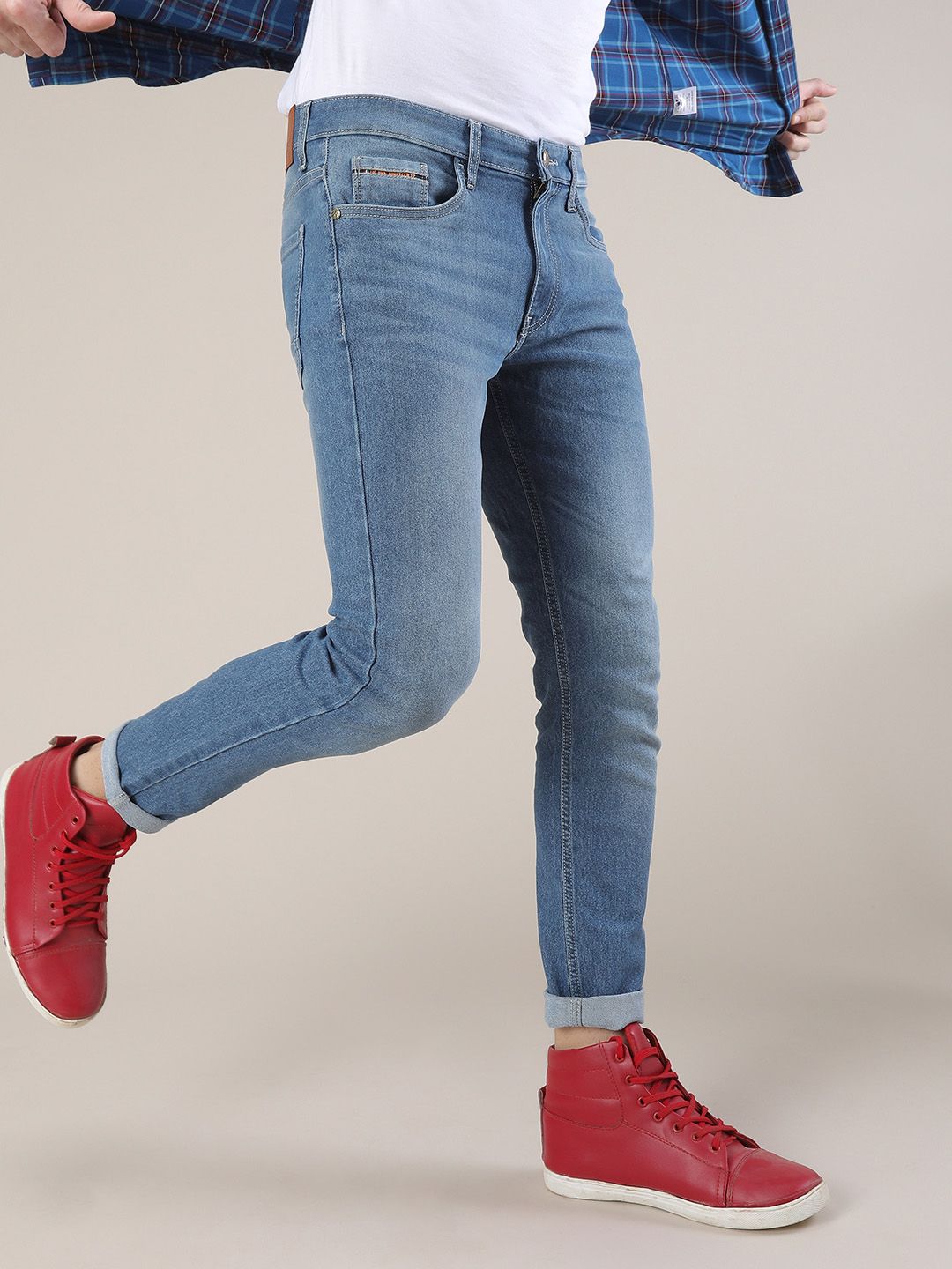 Garage India CO Men Biru Slim Slim Fit Mid-Rise Clean Clean Melihat Seluar Jeans