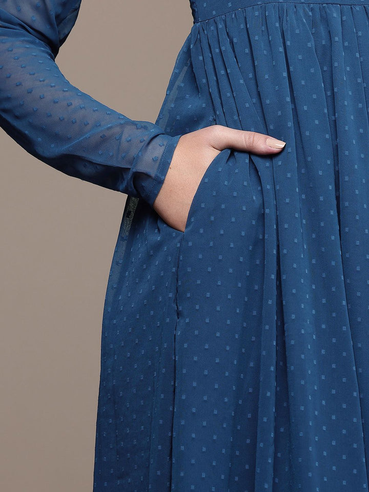 House of Pataudi Jashn Self Designed Embroidered Detail A-Line Midi Dress