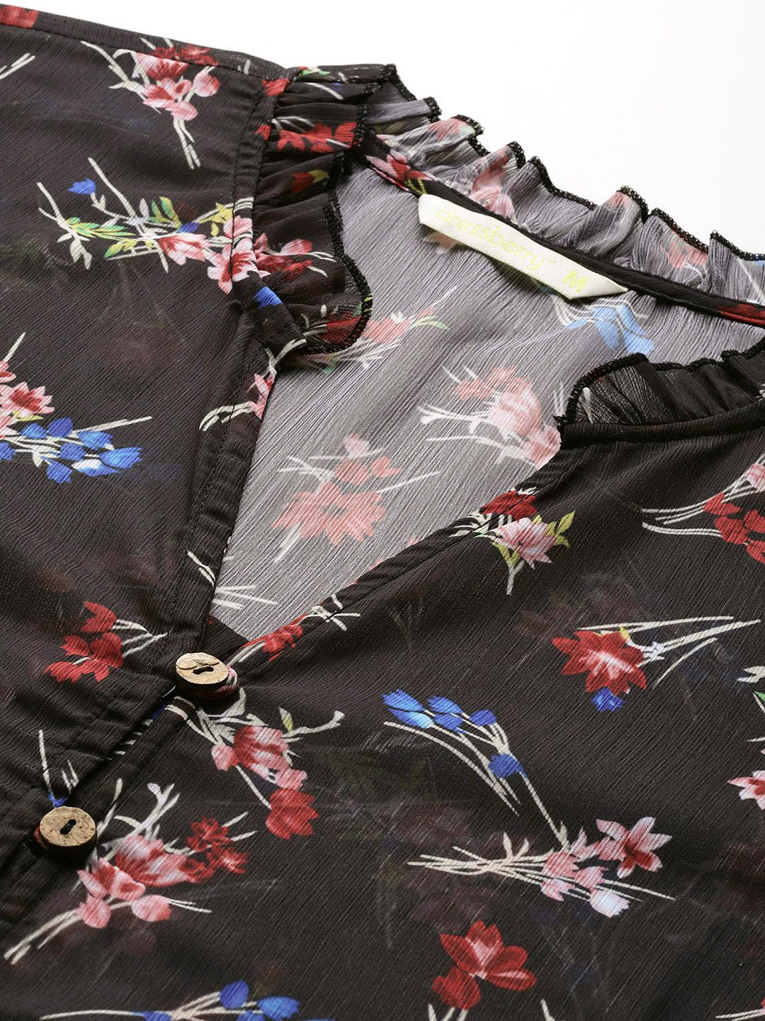 DressBerry Floral Print Ruffles Shirt Style Top