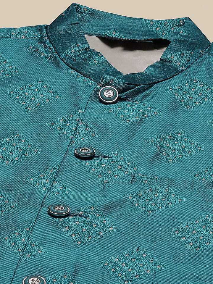 SOJANYA Mandarin Collar Straight Kurta with Pyjamas with Woven Design Nehru Jacket