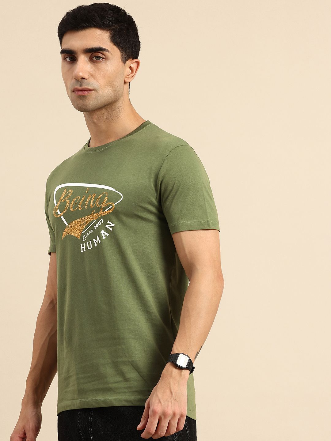 Being Human Brand Logo Printed Pure Cotton Slim Fit T-shirt