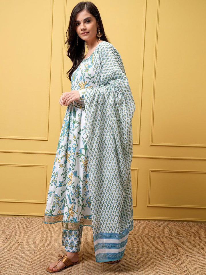 Vishudh Women Floral Printed Regular Pure Cotton Kurta with Trousers & With Dupatta