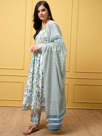 Vishudh Women Floral Printed Regular Pure Cotton Kurta with Trousers & With Dupatta