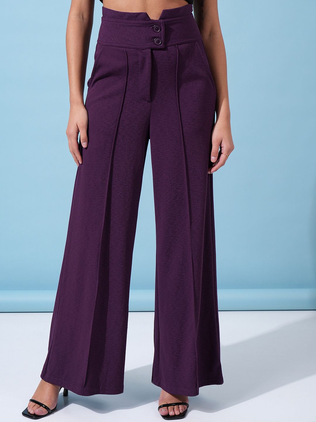 Tokyo Talkies Women Purple Flared High-Rise Parallel Trouser