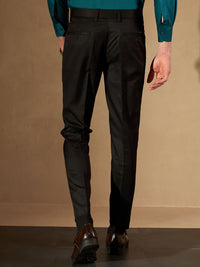 DENNISON Men Black Solid Smart Tapered Fit Easy Wash Pleated Cotton Formal Trousers