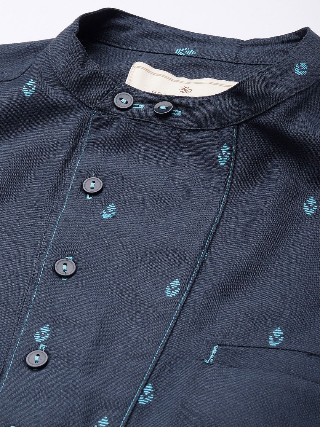 House of Pataudi Men Embroidered Mandarin Collar Thread Work Kurta