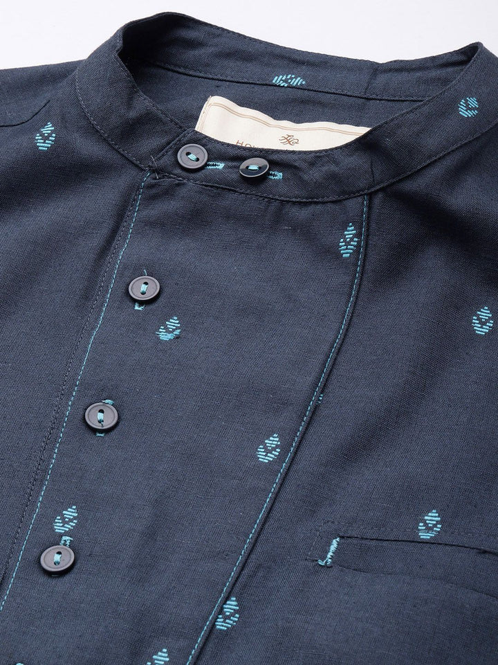 House of Pataudi Men Embroidered Mandarin Collar Thread Work Kurta