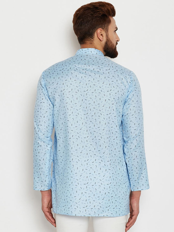 SOJANYA Kurta Lurus Bercetak Biru Turquoise Lelaki