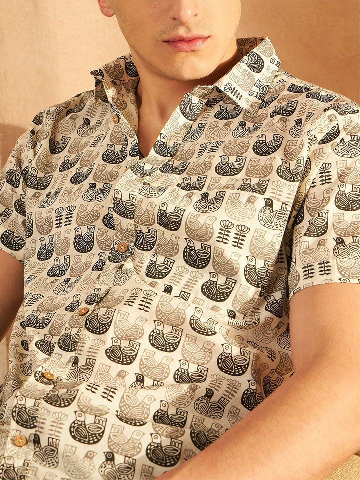 DENNISON Smart Ethnic Motifs Printed Spread Collar Pure Cotton Oversized Lightweight Shirt