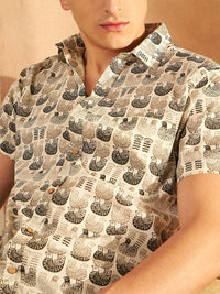 DENNISON Smart Ethnic Motifs Printed Spread Collar Pure Cotton Oversized Lightweight Shirt